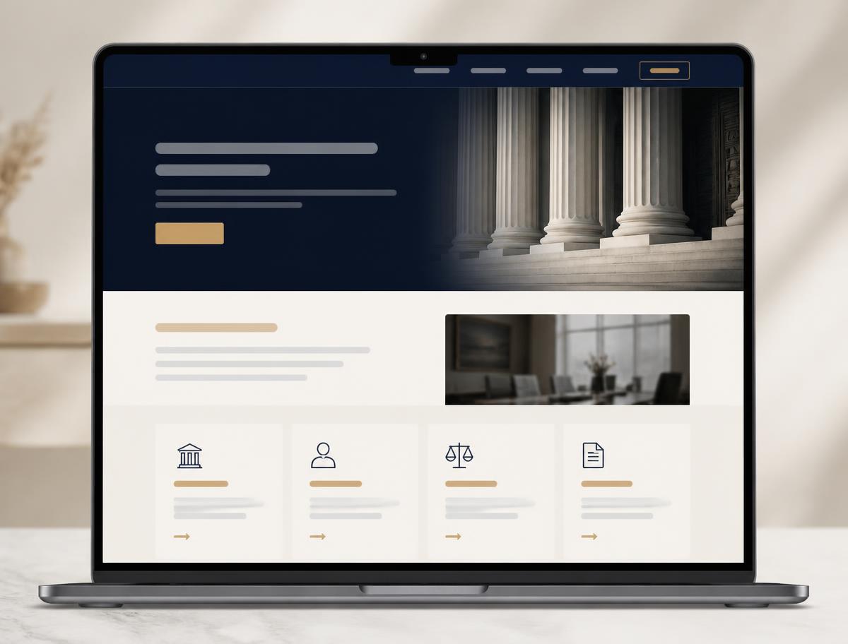 Concept homepage design for a professional practice in deep navy and ivory tones