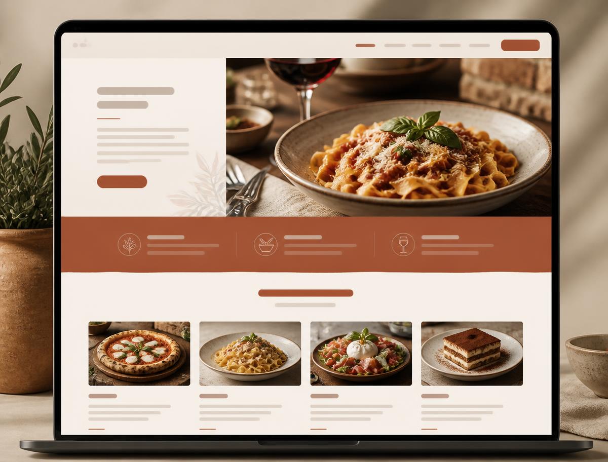 Concept homepage design for an Italian restaurant in warm terracotta and cream tones